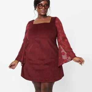 NWT Burgundy Corduroy Bell Sleeve Mini Dress
